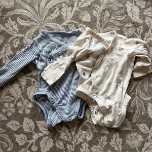 H&M Cream Animal Print and Blue Striped Long-Sleeve Baby Bodysuits